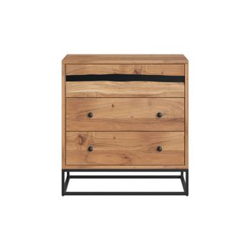 Cómoda de madera de acacia y metal, 3 cajones