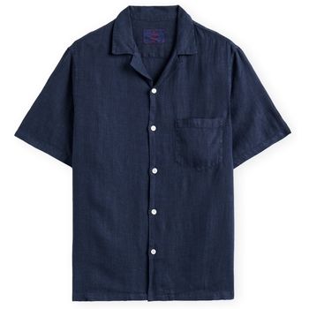 Portuguese Flannel Camisa manga corta Linen Camp Collar Shirt - Navy para hombre