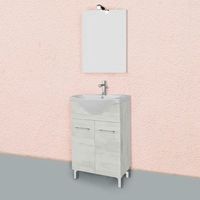 meuble de salle de bains au sol en chene blanc de 55 cm avec lavabo et miroir de 52x69 de la serie rimini