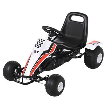 HOMCOM Go Kart a Pedales para Niños de +3 Años Coche de Pedales con Asiento Ajustable y Freno de Mano 104x66x57 cm Blanco y Negro   Aosom España