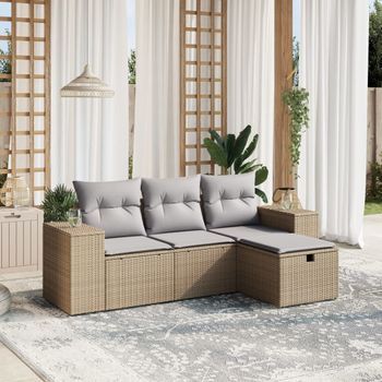 Conjunto De Sofás Jardín Con Cojines Beige Mezcla 4 Uds | Mueble Jardin Mesa Y Sillas Ratán Pe Cfw298939