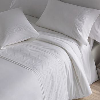 Fundas Nórdicas Bordadas Algodón Percal 200 Hilos 100% Algodón Diseño Tiras Bordadas Modernas 200 X 190/200 Cm - Blanco - Burrito Blanco