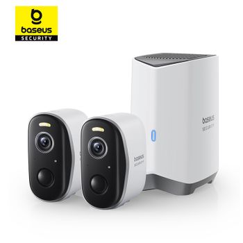 Cámara de Seguridad Baseus N1 Plus 2K para Exteriores, Cámara Inalámbrica para el Hogar, Visión Nocturna a Color y Alarma, Kit de 2 Cámaras Expandible a 16TB