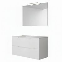 kibath mueble de bano con lavabo espejo y aplique led victoria 80x45 cm acabado blanco mate 2 cajones suspendido