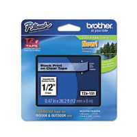 brother tze-131 original p-touch label tape - 12 x 262 ft 12mm x 8m black on clear