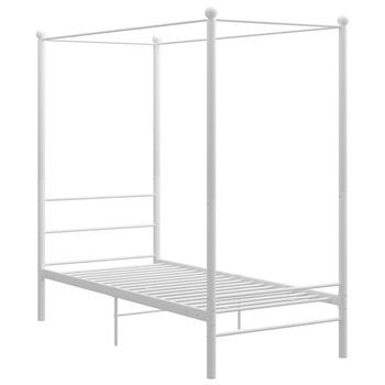 Cama Individual | Cama De Adulto | Estructura Cama Con Dosel Sin Colchón Metal Blanco 100x200 Cm