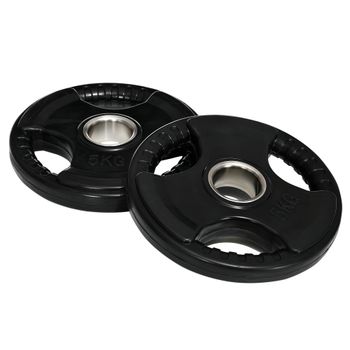 SPORTNOW Discos de peso, placas de peso 2 x 5 kg, con tres asas y orificios de Ø 5 cm, recubrimiento de caucho, negro   Aosom España
