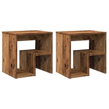 Pack 2 Uds Mesitas De Noche | Mesilla De Noche Madera Ingeniería Envejecida 40x30x40 Cm