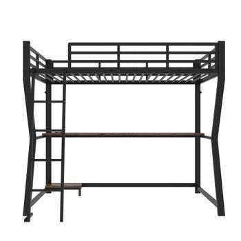 Cama Alta 90x200cm - Con Luces Led, Estante Para Consola, Escritorio, Enchufe + Usb, Barandilla, Escalera, Sin Colchón - Negro