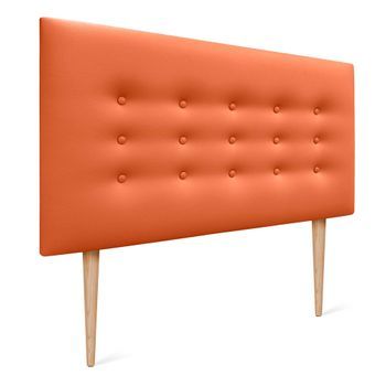 Dhome Cabecero De Polipiel Con 3 Hileras De Botones Y Patas Cabezal Tapizado Cama Lujo (naranja, 90cm)