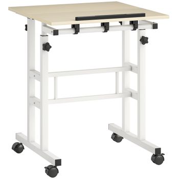 Escritorio ajustable HOMCOM 60×60 cm con ruedas y tablero inclinable — Natural