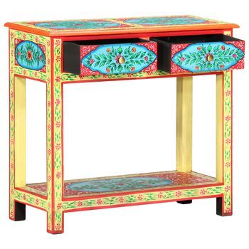 Mesa Consola，mesa De Entrada，mesa Auxiliar Pintada A Mano Madera Maciza De Mango 80x35x75 Cm
