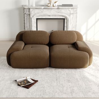 Sofá Modular De Dos Plazas, 208 Cm, Pana, No Requiere Montaje, Funda Muy Elástica, Marrón.