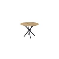 mesa redonda nesy con tapa efecto madera y patas metalicas