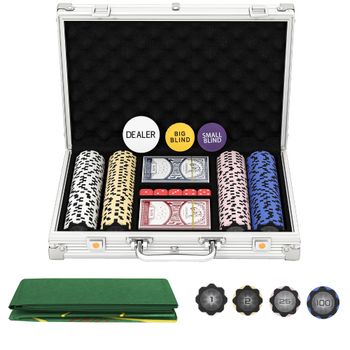 SPORTNOW Set de fichas de póquer en maletín, con dados, botón de dealer, 2 barajas, color plateado