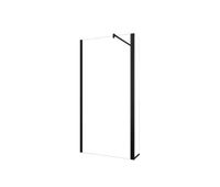 mampara de ducha fija 2 hojas panel fijolateral giratorio vidrio 8mm antical con barra negra mate 90cm tamano539-55930x200cm