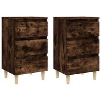 pack 2 uds mesita de noche  mesa auxiliar  mesilla patas de madera roble ahumado 40x35x69 cm