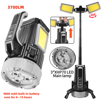 Luz de trabajo de doble luz SQ-G18 3700LM |   Antorcha LED IPX4 de 9000 mAh con pantalla digital y 9 modos para camping, sitio de trabajo, emergencia