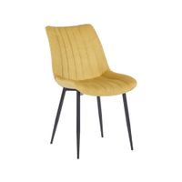 silla con patas de metal y asiento en terciopelo amarillo