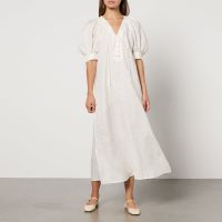 sleeper garden linen midi dress - l
