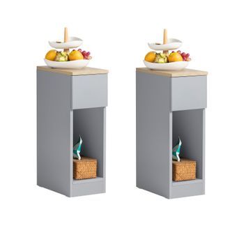 Ser De 2 Mesas Auxiliares Mesita De Noche Con 1 Cajón Mesa Para Salón Comedor 20 X 35 X 60 Cm Gris Fbt111-hgx2 Sobuy Es