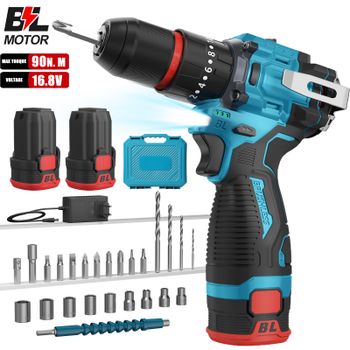 Taladro eléctrico de 16,8 V con motor sin escobillas y batería de litio, destornillador eléctrico de 90 N.m, taladro de impacto inalámbrico, herramienta para trabajar la madera, taladrar y atornillar,