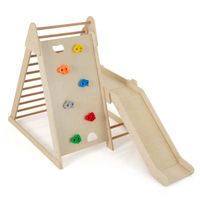 costway set escalada interior 3 en 1 con tobogan pared escalada y escalera madera para habitacion guarderia o sala juegos ninos 3 anos natural