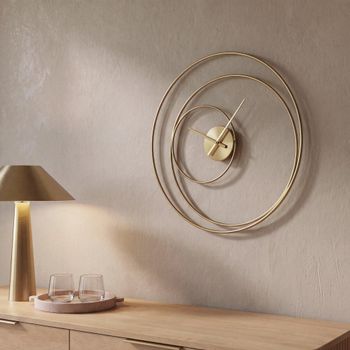 Reloj de pared con círculos de acero dorado, D. 60 cm