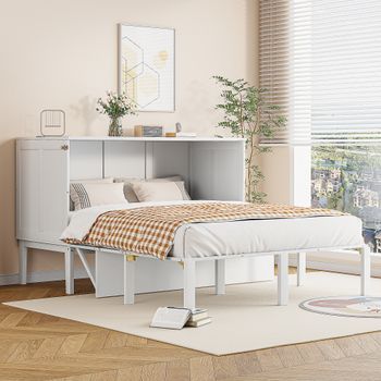 Cama Abatible Vertical 140 X 200 Cm - Madera Mdf - Somier De Láminas - Blanco