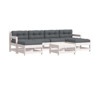 juego de muebles jardin 7 piezas y cojines madera maciza blanco