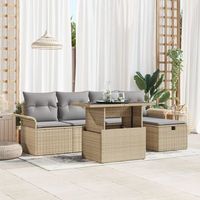 conjunto de sofa de jardin de 6 piezas con cojines beige de ratan poliester v8703 unico  beige