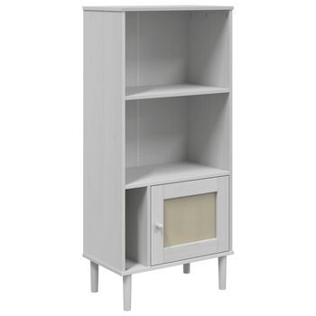 Estantería | Librería | Armario De Libros Senja Aspecto Ratán Madera Pino Blanco 60x35x130 Cm