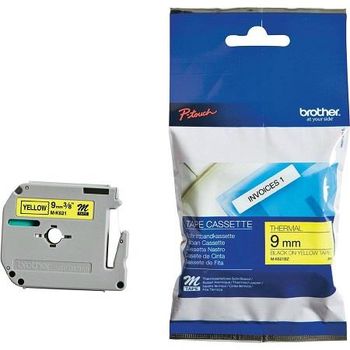 Brother M-K621BZ Original Label Tape (9mm x 8m) Black on Yellow