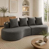 sofa de lino de 3 plazas gris oscuro 240 cm con cojines y portavasos