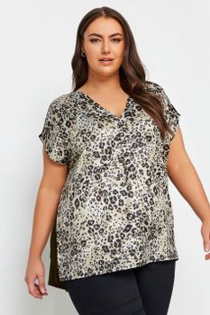 Yours Camiseta Marrón Estampado Animal Espalda Lisa, Mujer Curvy Y Tallas Grandes, Yours