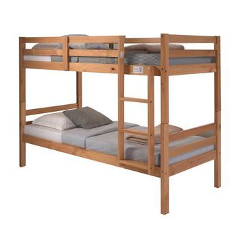 Litera Para Dormitorios Infantiles, Juveniles O De Invitados De Madera Maciza De Dos Camas Con Escalera, En Color Miel-roble, Para Colchón De 90x190 Cm