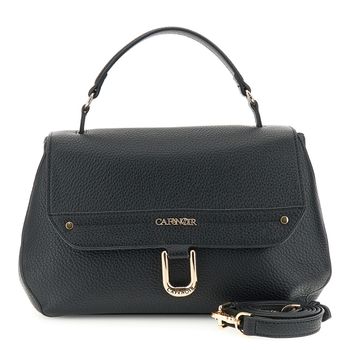 bolso de mano con solapa efecto piel con grano y costura gruesa decorativa black