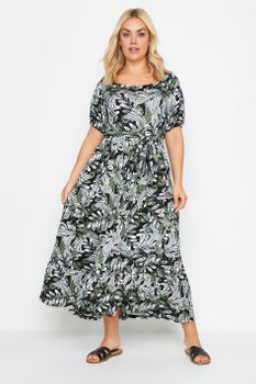 Yours Vestido Largo De Hojas Verdes Y Blancas, Mujer Curvy Y Tallas Grandes, Yours