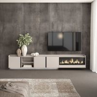mueble tv efecto madera beige 315x35x50cm chimenea efecto fuego