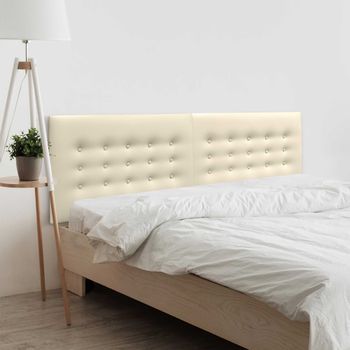 Dhome Cabecero De Polipiel Con 3 Hileras De Botones Cabezal Tapizado Cama Lujo (vainilla, 160cm (2piezas))