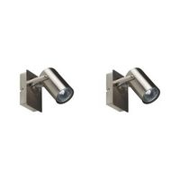 conjunto de 2 lamparas de pared de metal plateado focos luz orientable klip