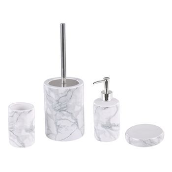Juego De Accesorios De Baño Textura De Mármol Blanco De Cerámica Glamour Dispensador De Jabón Escobilla De Váter Vaso Arauco