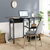 escritorio plegable para ordenador con 2 repisas y ruedas compacto 1075 x 54 x 77 cm negro cfw82763