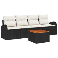 conjunto de sofas de jardin de 5 uds con cojines ratan negro acacia cfw881803
