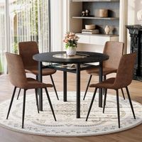 conjunto de mesa y 4 sillas - mueble de salon - mdf y metal - marron y negro 100x100cm