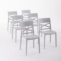 set de 6 sillas de resina con fibra de vidrio apilables para interiores o exteriores gris claro - martina