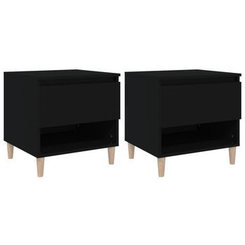 Mesita De Noche 46x50x50 Cm Madera Trabajada Y Madera Maciza De Eucalipto - Negro