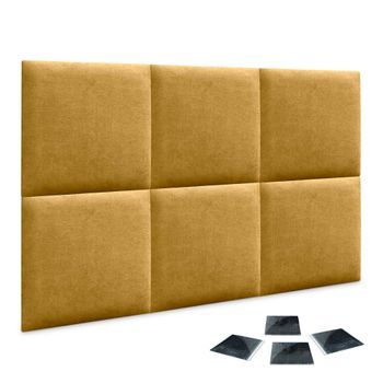 Dhome Juego De 6 Paneles Tapizados De Tela Autoadhesivos Para Pared Acústicos Absorbentes Protección Impactos Cabeceros (mostaza, 60x60cm, X6)