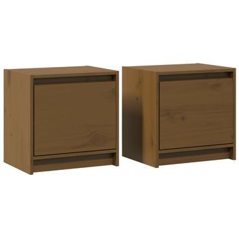 Pack 2 Uds Mesitas De Noche | Mesa Auxiliar | Mesilla Madera De Pino Marrón Miel 40x30,5x40 Cm