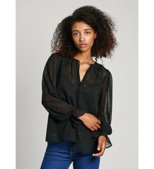 Pepe Jeans para mujer. PL304971 Blusa Addison negro (M), Casual, Poliéster, Manga larga